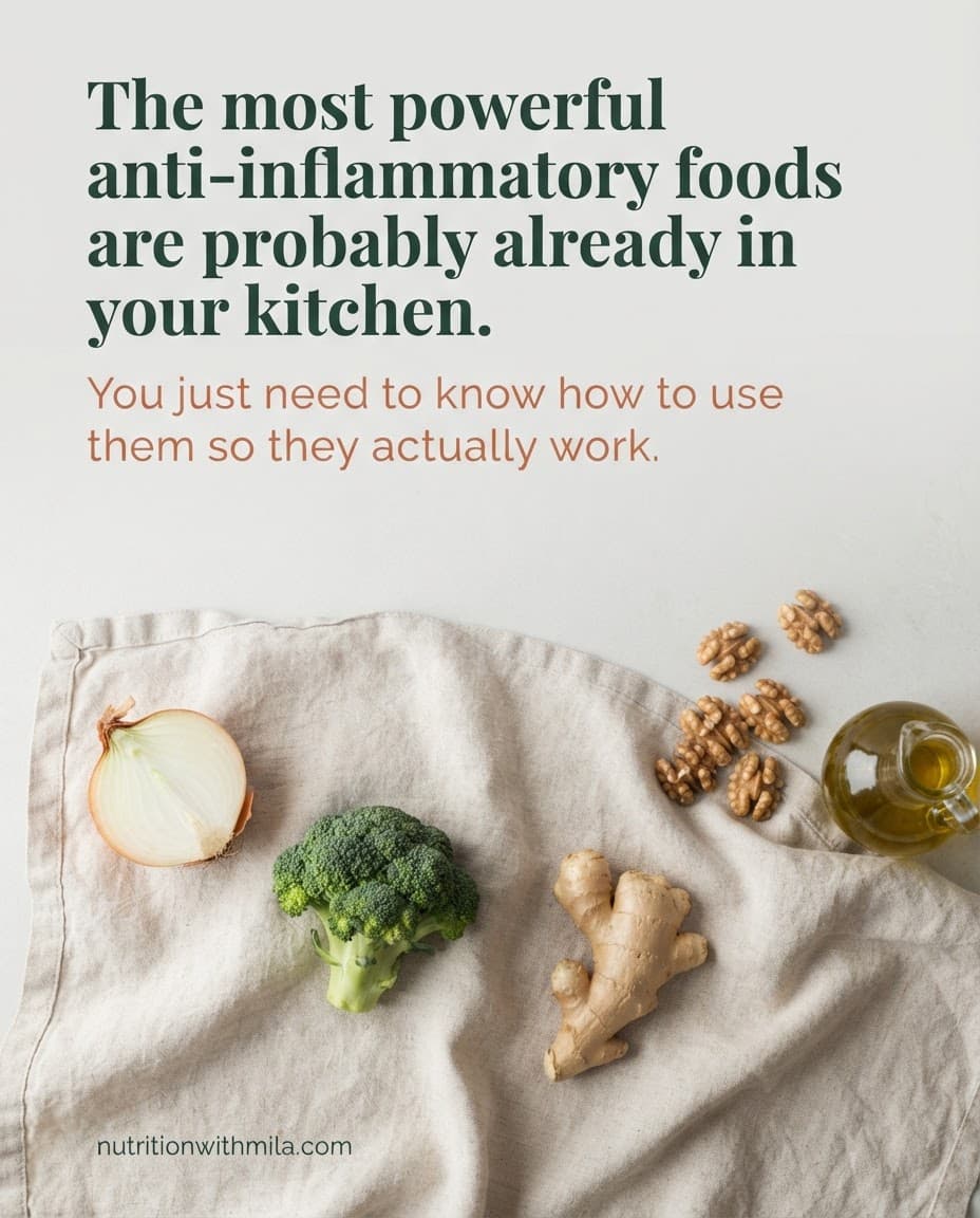 Anti-inflammatory kitchen staples: onion, broccoli, ginger, olive oil