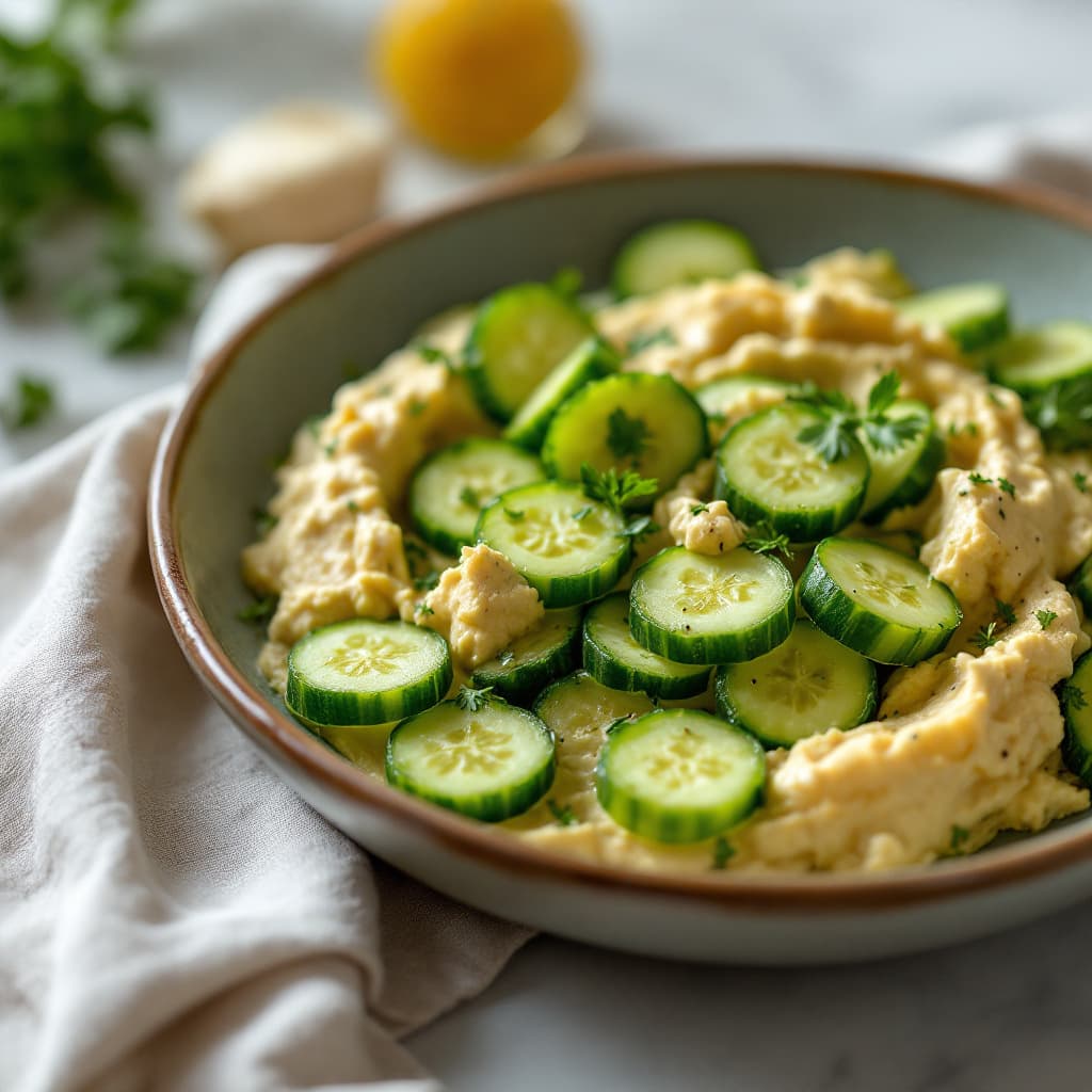 Огурцы с хумусом и травами