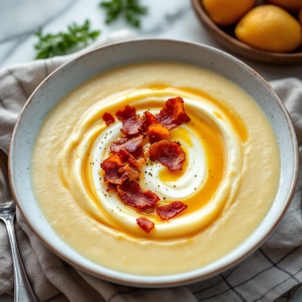 Sopa de puré de papas con panceta